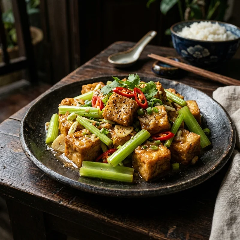 Đậu phụ xào cần tỏi